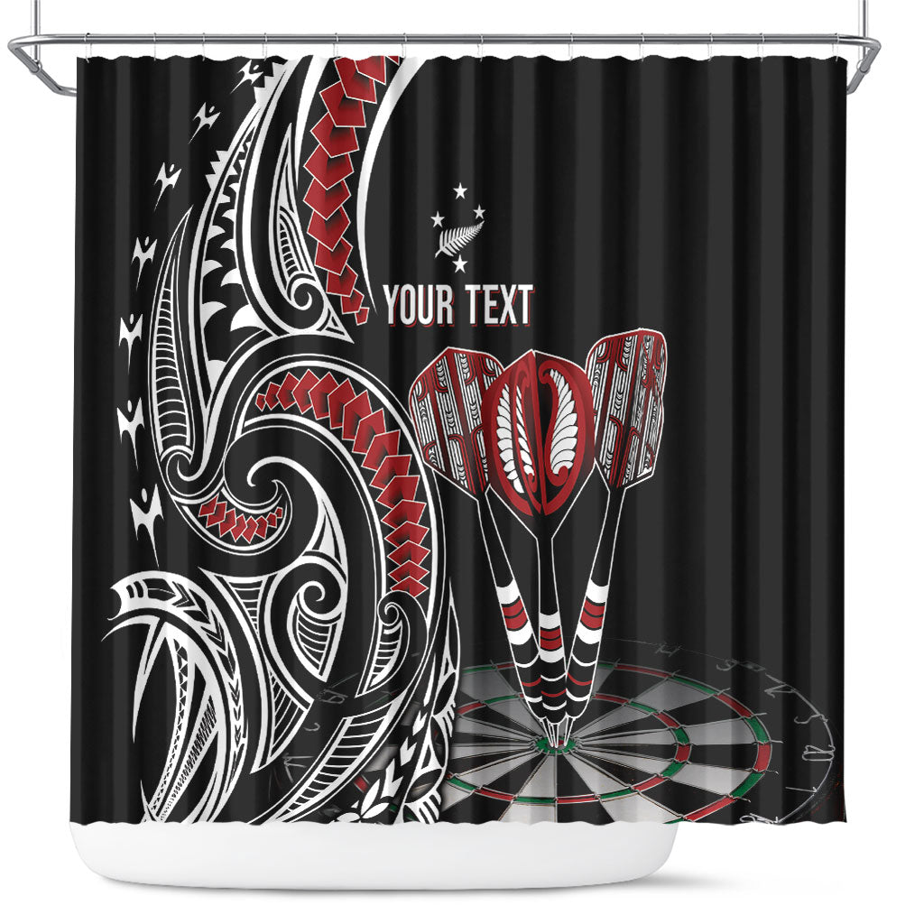 New Zealand Darts Personalized Hei Manaia Shower Curtain Classic Kowhaiwhai LT7 Black - Polynesian Pride