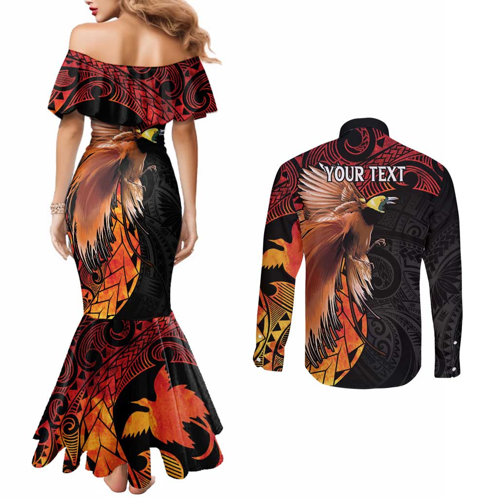 Papua New Guinea Personalised Couples Matching Mermaid Dress and Long Sleeve Button Shirt Grunge Style 49th Independence Anni