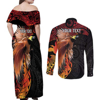 Papua New Guinea Personalised Couples Matching Off Shoulder Maxi Dress and Long Sleeve Button Shirt Grunge Style 49th Independence Anni