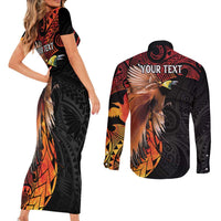 Papua New Guinea Personalised Couples Matching Short Sleeve Bodycon Dress and Long Sleeve Button Shirt Grunge Style 49th Independence Anni