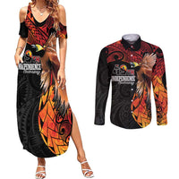 Papua New Guinea Personalised Couples Matching Summer Maxi Dress and Long Sleeve Button Shirt Grunge Style 49th Independence Anni