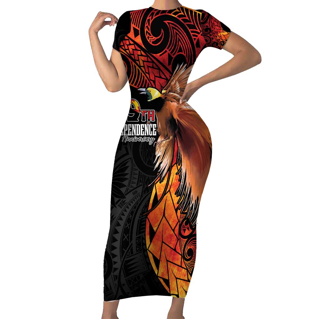 Papua New Guinea Personalised Family Matching Short Sleeve Bodycon Dress and Hawaiian Shirt Grunge Style 49th Independence Anni