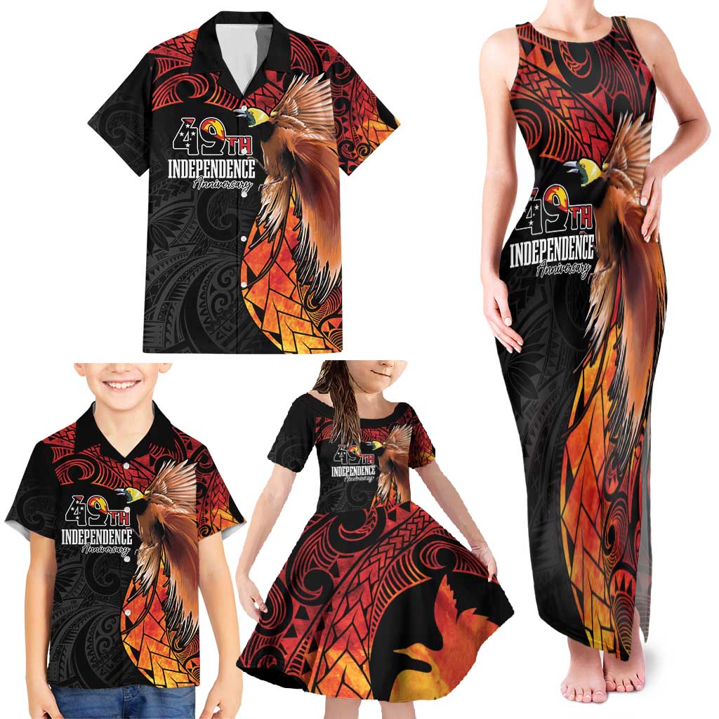 Papua New Guinea Personalised Family Matching Tank Maxi Dress and Hawaiian Shirt Grunge Style 49th Independence Anni