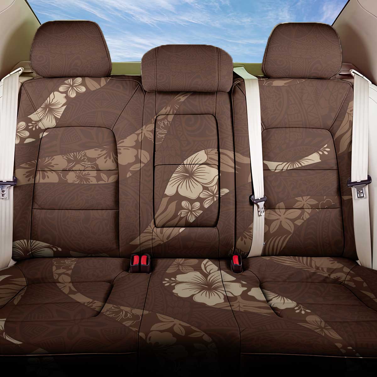 Aloha Hawaii Floral Tapa Back Car Seat Cover Patchwork Mocha - Polynesian Pride