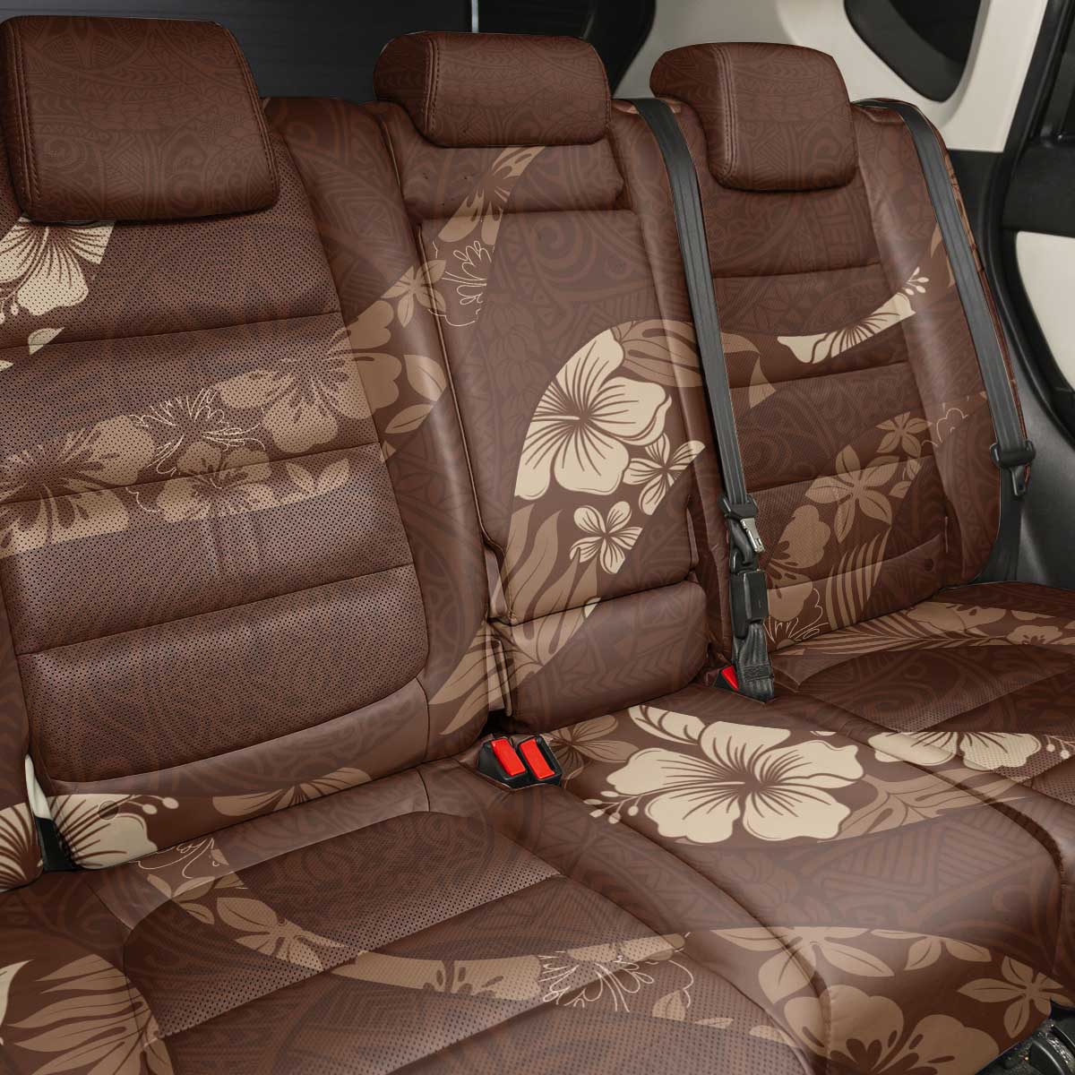 Aloha Hawaii Floral Tapa Back Car Seat Cover Patchwork Mocha - Polynesian Pride