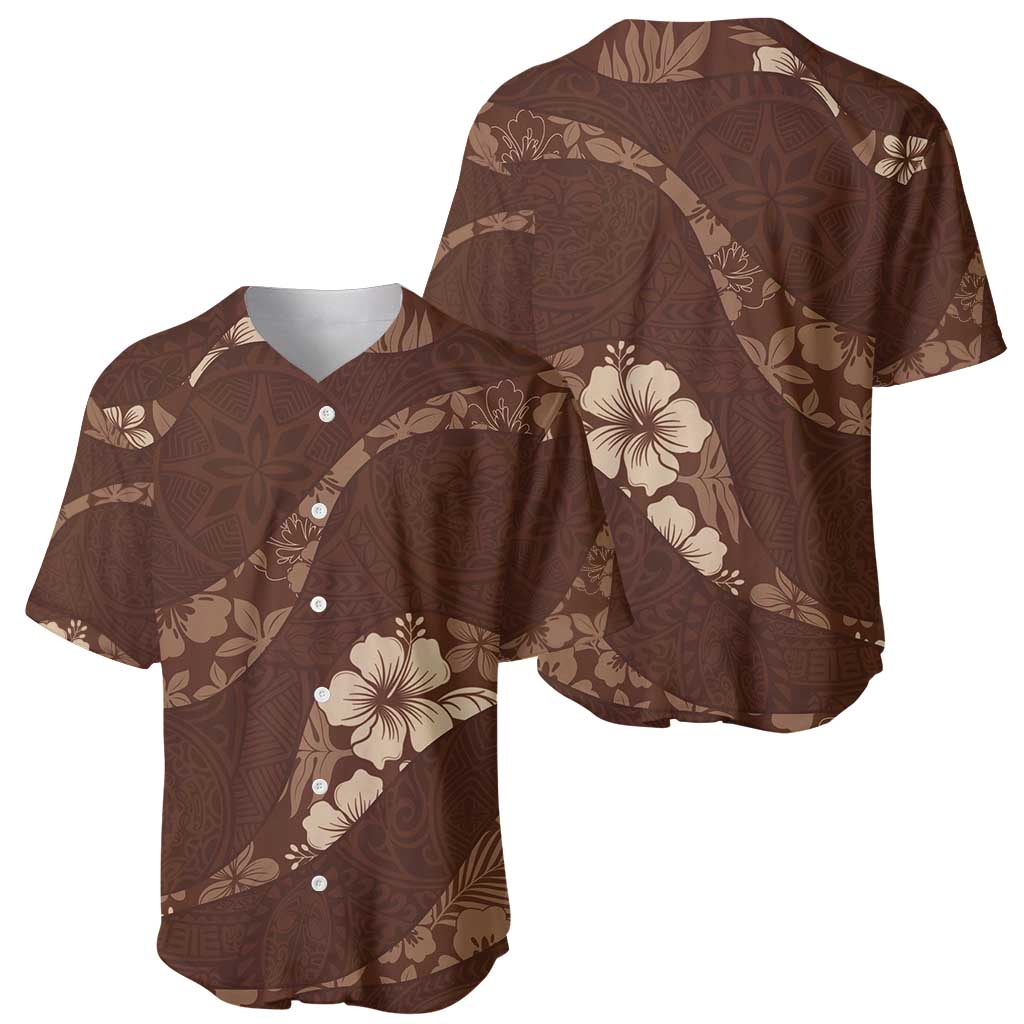 Aloha Hawaii Floral Tapa Baseball Jersey Patchwork Mocha - Polynesian Pride