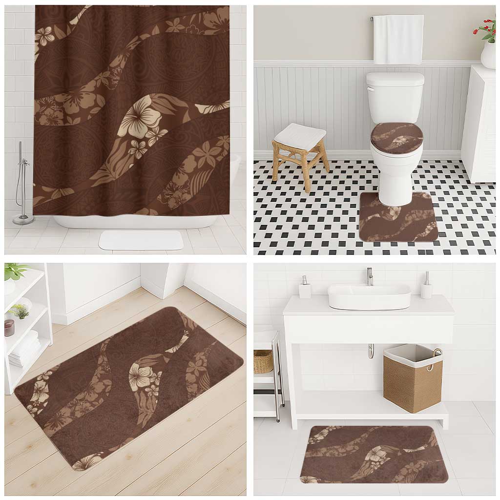 Aloha Hawaii Floral Tapa Bathroom Set Patchwork Mocha - Polynesian Pride