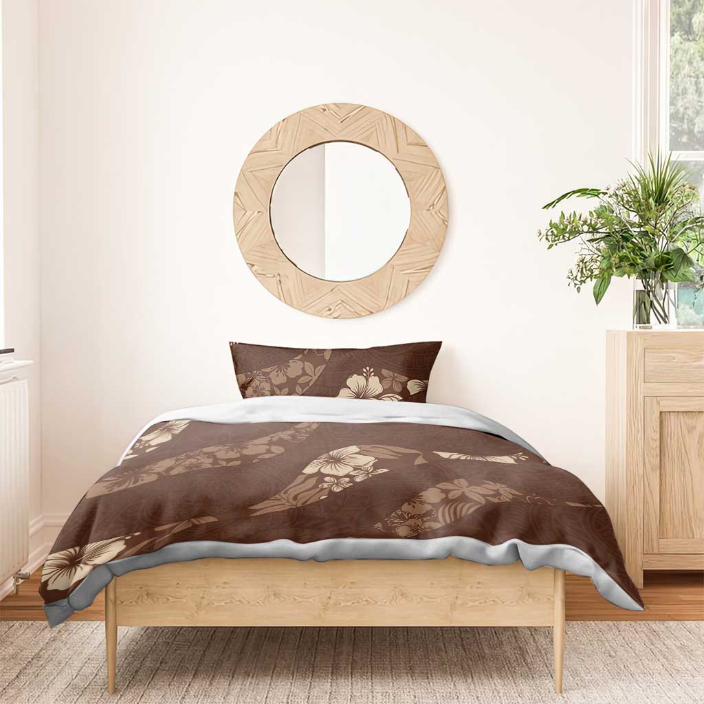 Aloha Hawaii Floral Tapa Bedding Set Patchwork Mocha - Polynesian Pride