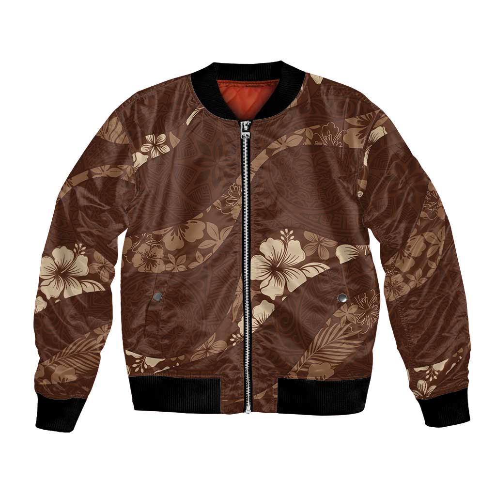 Aloha Hawaii Floral Tapa Bomber Jacket Patchwork Mocha - Polynesian Pride