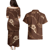 Aloha Hawaii Floral Tapa Couples Matching Puletasi and Hawaiian Shirt Patchwork Mocha - Polynesian Pride