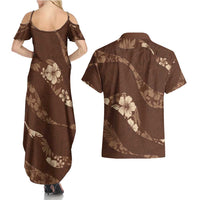 Aloha Hawaii Floral Tapa Couples Matching Summer Maxi Dress and Hawaiian Shirt Patchwork Mocha - Polynesian Pride