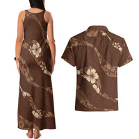 Aloha Hawaii Floral Tapa Couples Matching Tank Maxi Dress and Hawaiian Shirt Patchwork Mocha - Polynesian Pride