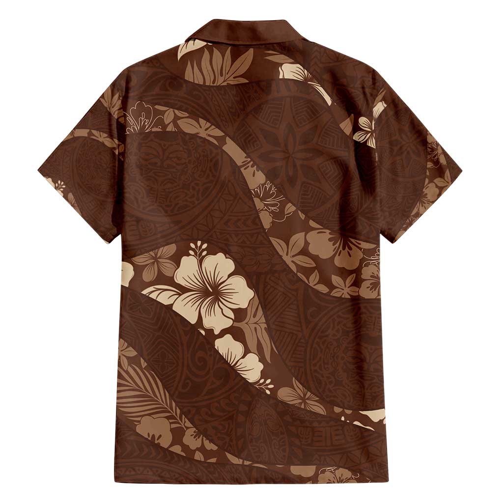 Aloha Hawaii Floral Tapa Family Matching Long Sleeve Bodycon Dress and Hawaiian Shirt Patchwork Mocha - Polynesian Pride