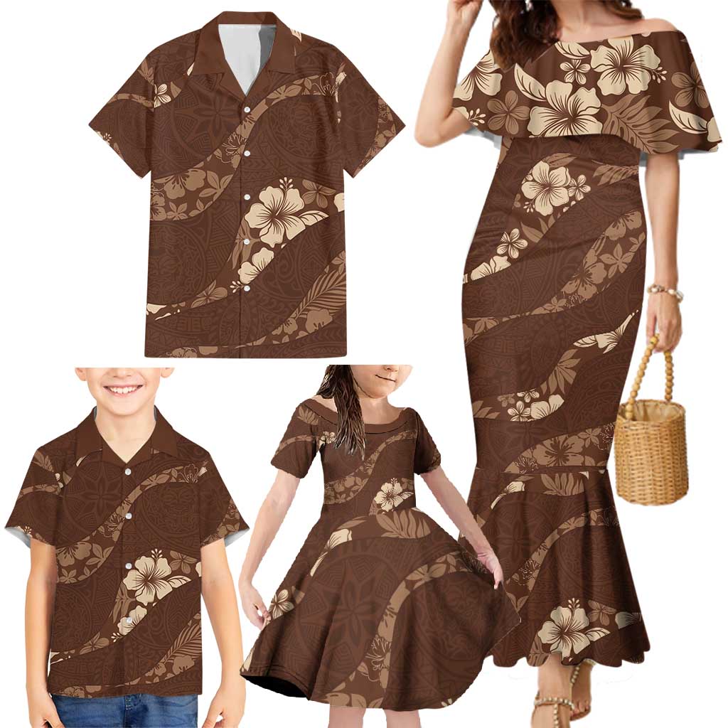 Aloha Hawaii Floral Tapa Family Matching Mermaid Dress and Hawaiian Shirt Patchwork Mocha - Polynesian Pride
