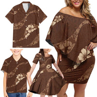Aloha Hawaii Floral Tapa Family Matching Off Shoulder Short Dress and Hawaiian Shirt Patchwork Mocha - Polynesian Pride