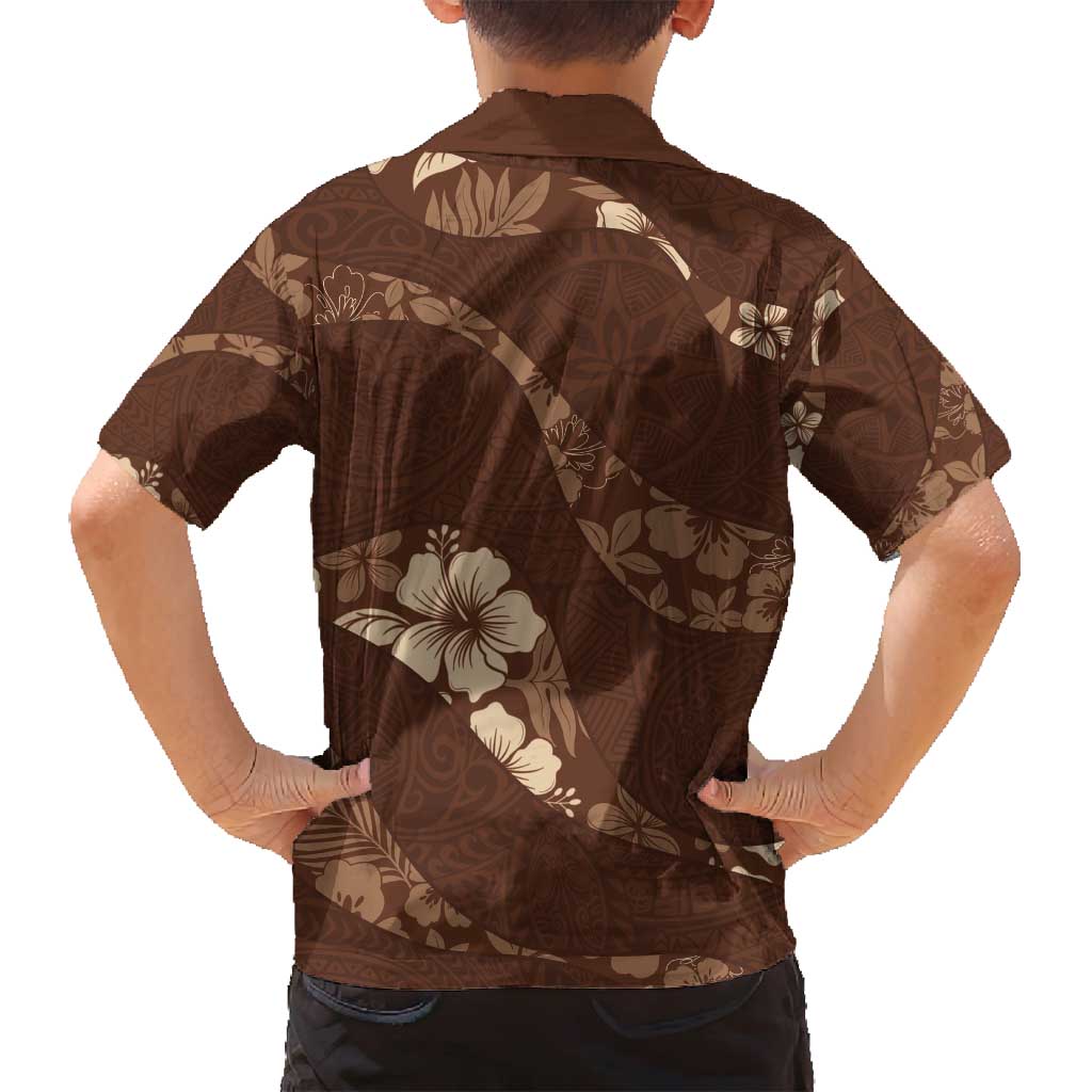 Aloha Hawaii Floral Tapa Family Matching Puletasi and Hawaiian Shirt Patchwork Mocha - Polynesian Pride