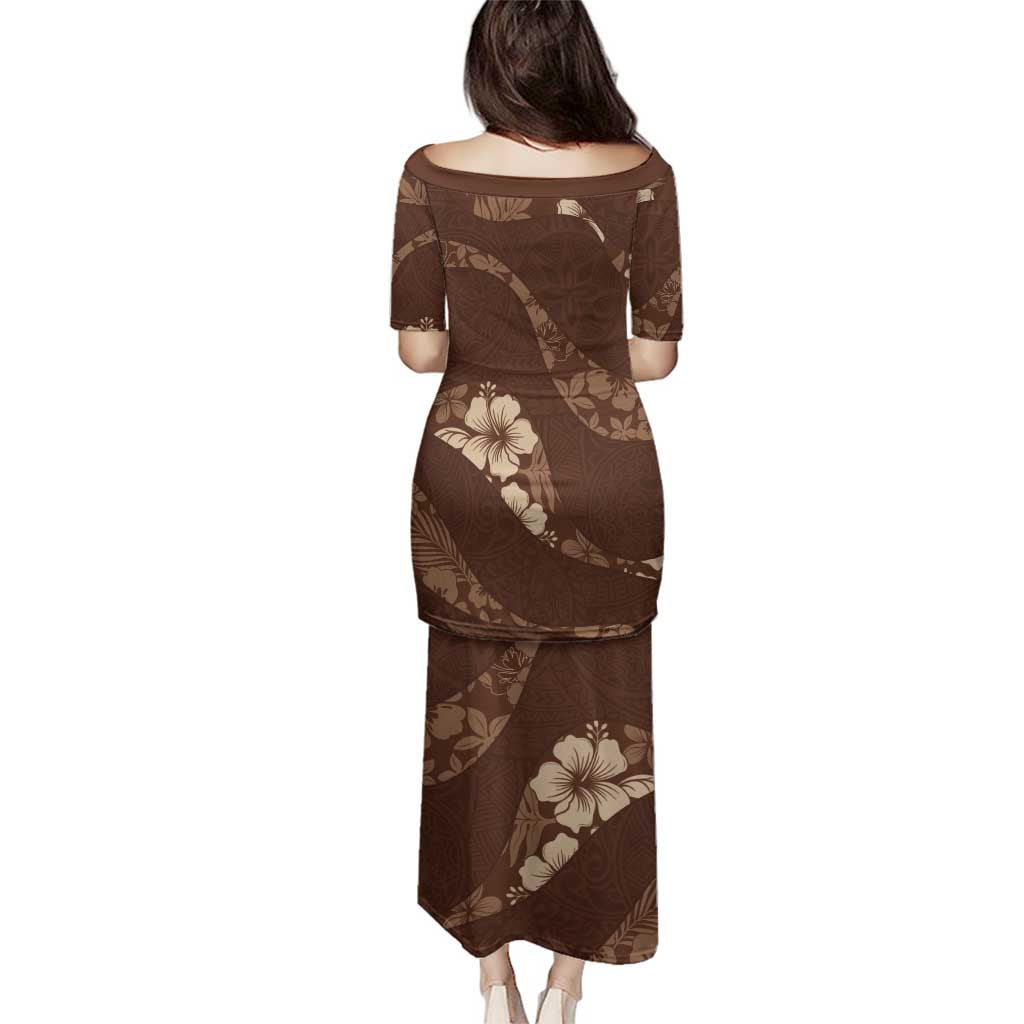 Aloha Hawaii Floral Tapa Family Matching Puletasi and Hawaiian Shirt Patchwork Mocha - Polynesian Pride