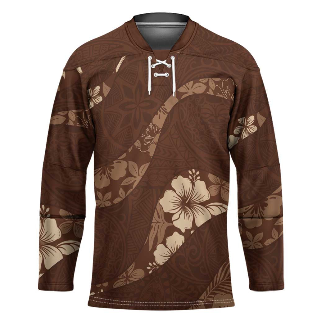 Aloha Hawaii Floral Tapa Hockey Jersey Patchwork Mocha - Polynesian Pride
