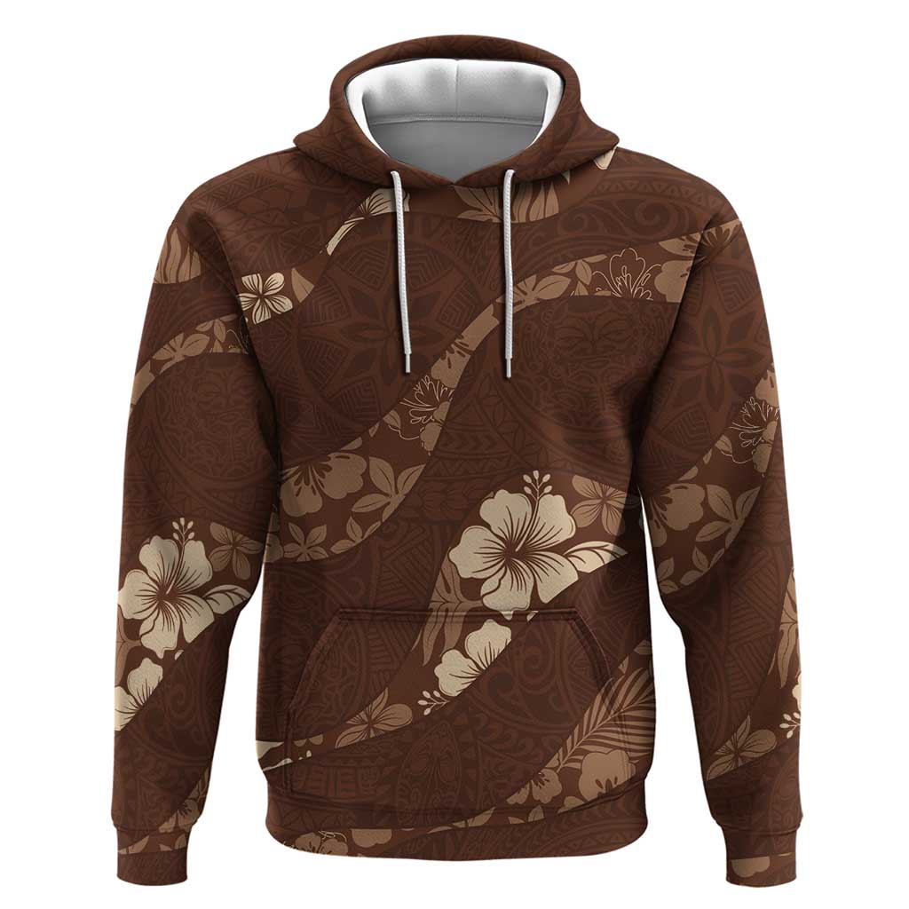 Aloha Hawaii Floral Tapa Hoodie Patchwork Mocha - Polynesian Pride
