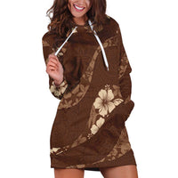 Aloha Hawaii Floral Tapa Hoodie Dress Patchwork Mocha - Polynesian Pride
