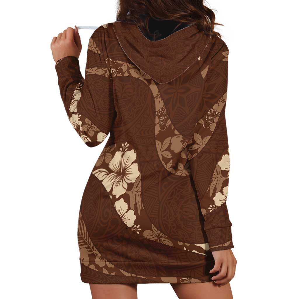Aloha Hawaii Floral Tapa Hoodie Dress Patchwork Mocha - Polynesian Pride