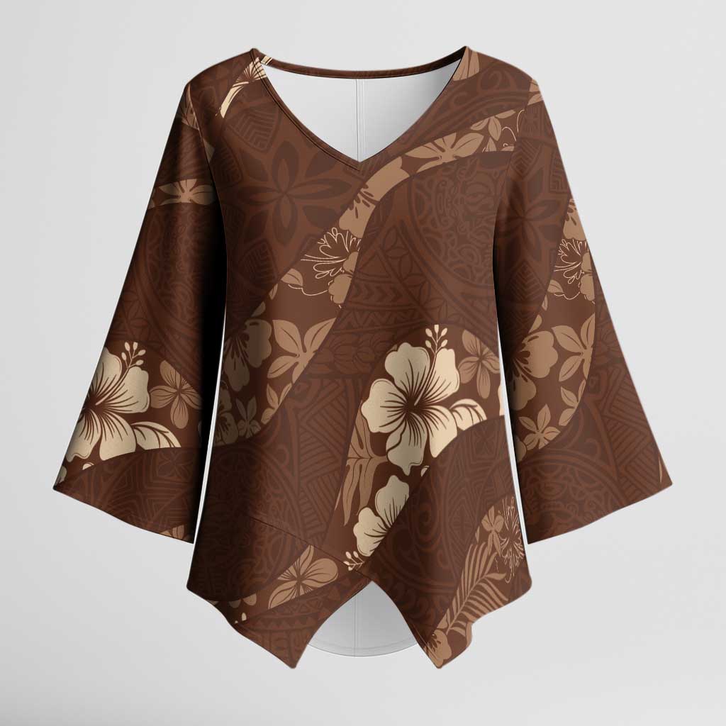 Aloha Hawaii Floral Tapa Kimono Sleeve Blouse Patchwork Mocha - Polynesian Pride