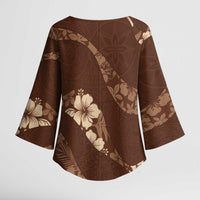 Aloha Hawaii Floral Tapa Kimono Sleeve Blouse Patchwork Mocha - Polynesian Pride