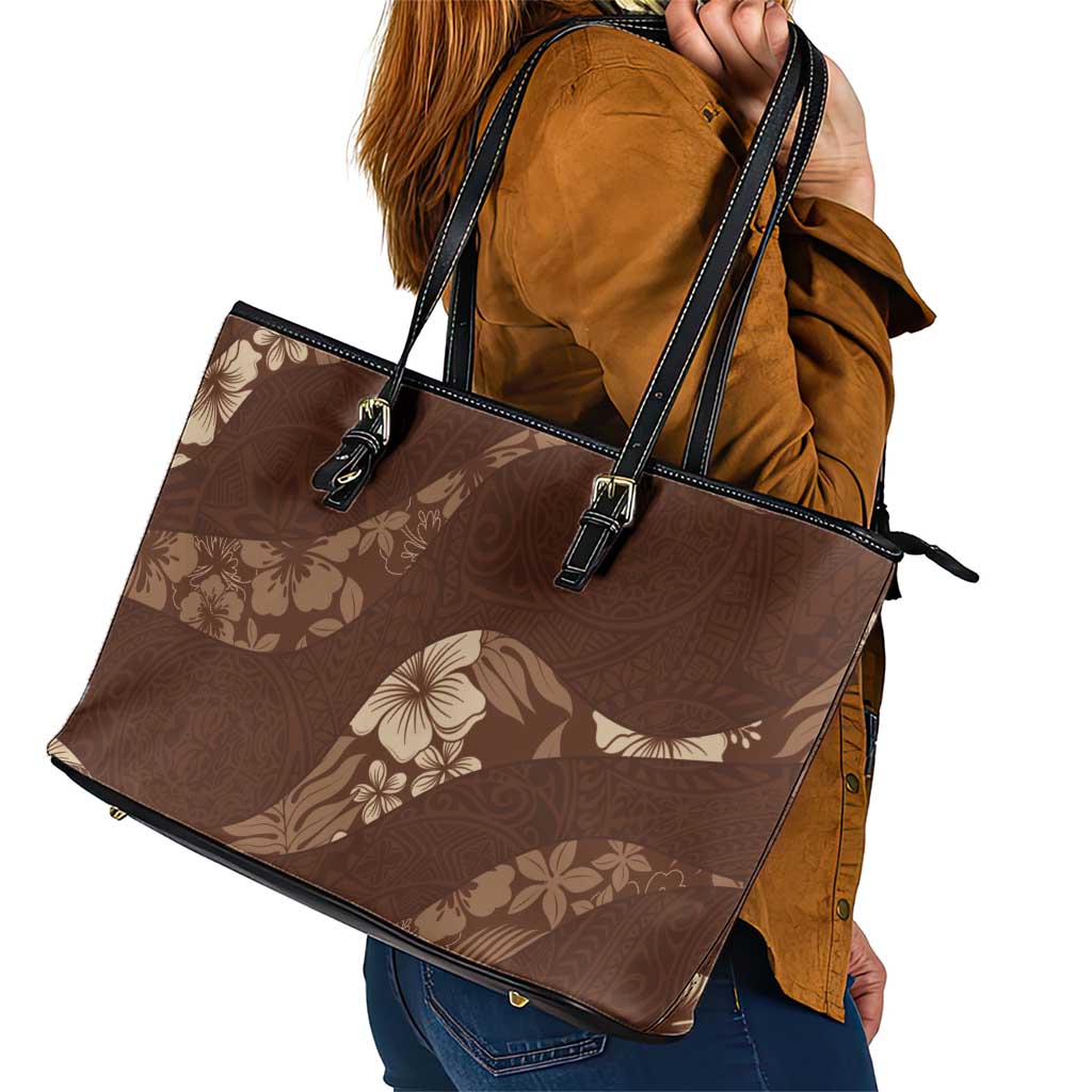 Aloha Hawaii Floral Tapa Leather Tote Bag Patchwork Mocha - Polynesian Pride