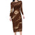 Aloha Hawaii Floral Tapa Long Sleeve Bodycon Dress Patchwork Mocha - Polynesian Pride