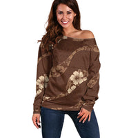 Aloha Hawaii Floral Tapa Off Shoulder Sweater Patchwork Mocha - Polynesian Pride