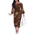 Aloha Hawaii Floral Tapa Off The Shoulder Long Sleeve Dress Patchwork Mocha - Polynesian Pride