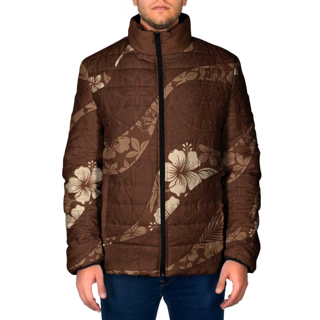 Aloha Hawaii Floral Tapa Padded Jacket Patchwork Mocha - Polynesian Pride