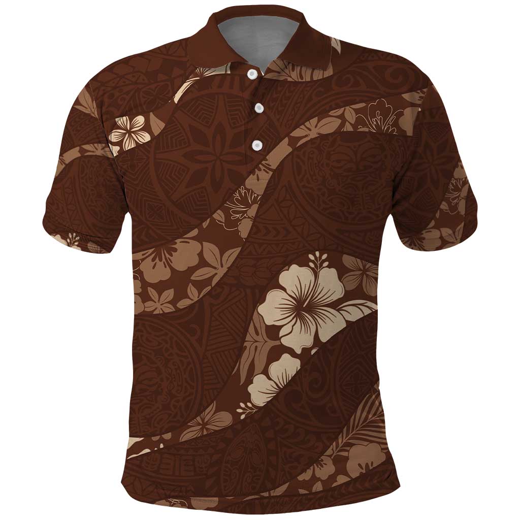 Aloha Hawaii Floral Tapa Polo Shirt Patchwork Mocha - Polynesian Pride