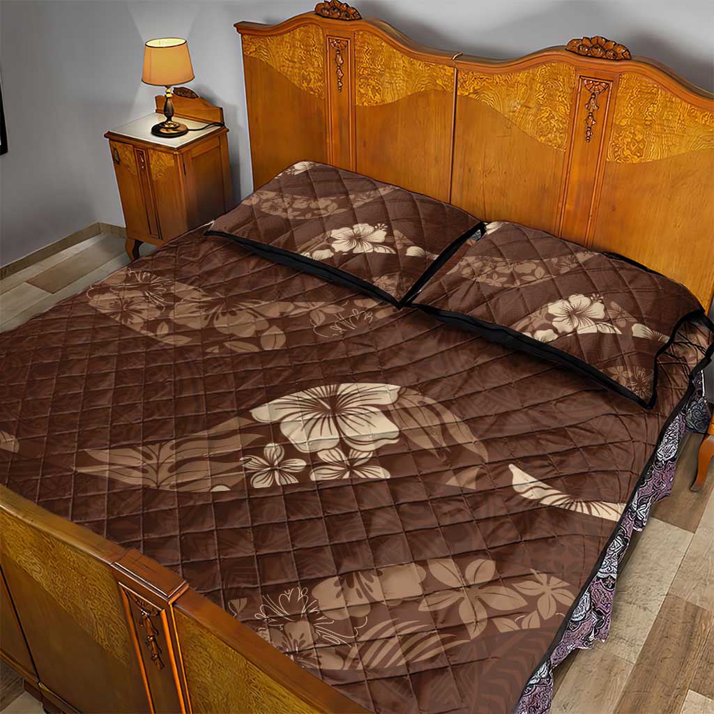 Aloha Hawaii Floral Tapa Quilt Bed Set Patchwork Mocha - Polynesian Pride