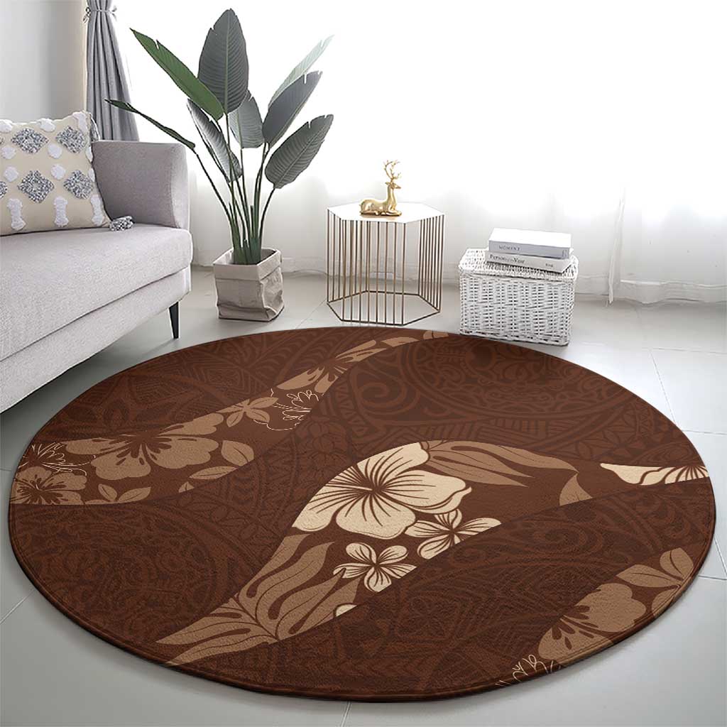 Aloha Hawaii Floral Tapa Round Carpet Patchwork Mocha - Polynesian Pride