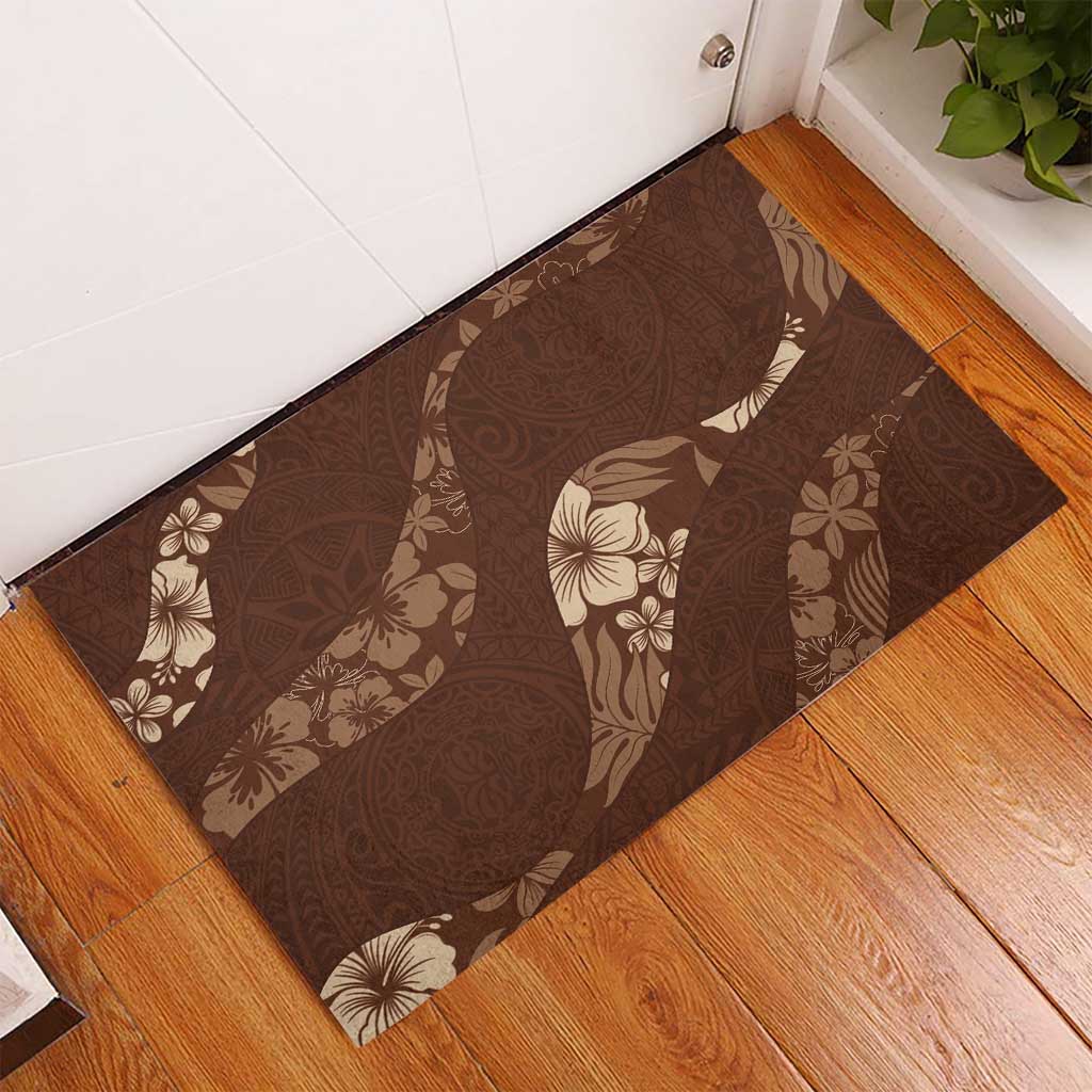 Aloha Hawaii Floral Tapa Rubber Doormat Patchwork Mocha - Polynesian Pride