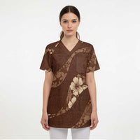 Aloha Hawaii Floral Tapa Scrub Top Patchwork Mocha - Polynesian Pride