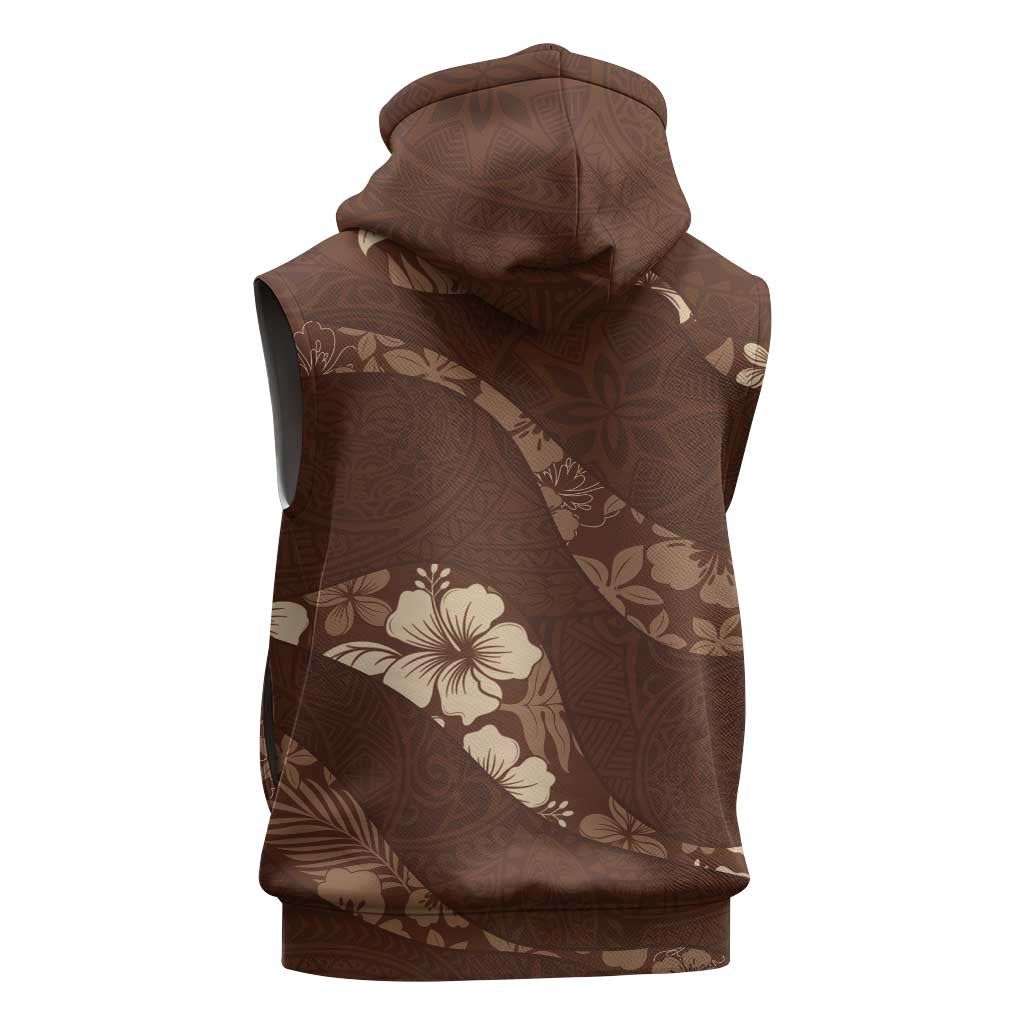 Aloha Hawaii Floral Tapa Sleeveless Zip Hoodie Patchwork Mocha LT7