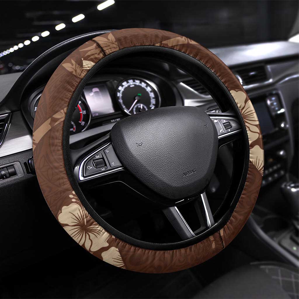Aloha Hawaii Floral Tapa Steering Wheel Cover Patchwork Mocha - Polynesian Pride