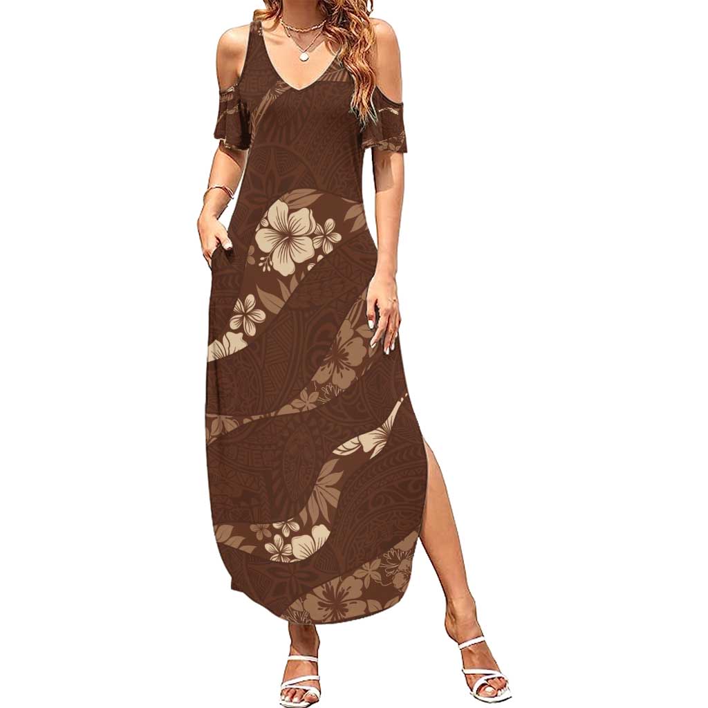 Aloha Hawaii Floral Tapa Summer Maxi Dress Patchwork Mocha - Polynesian Pride
