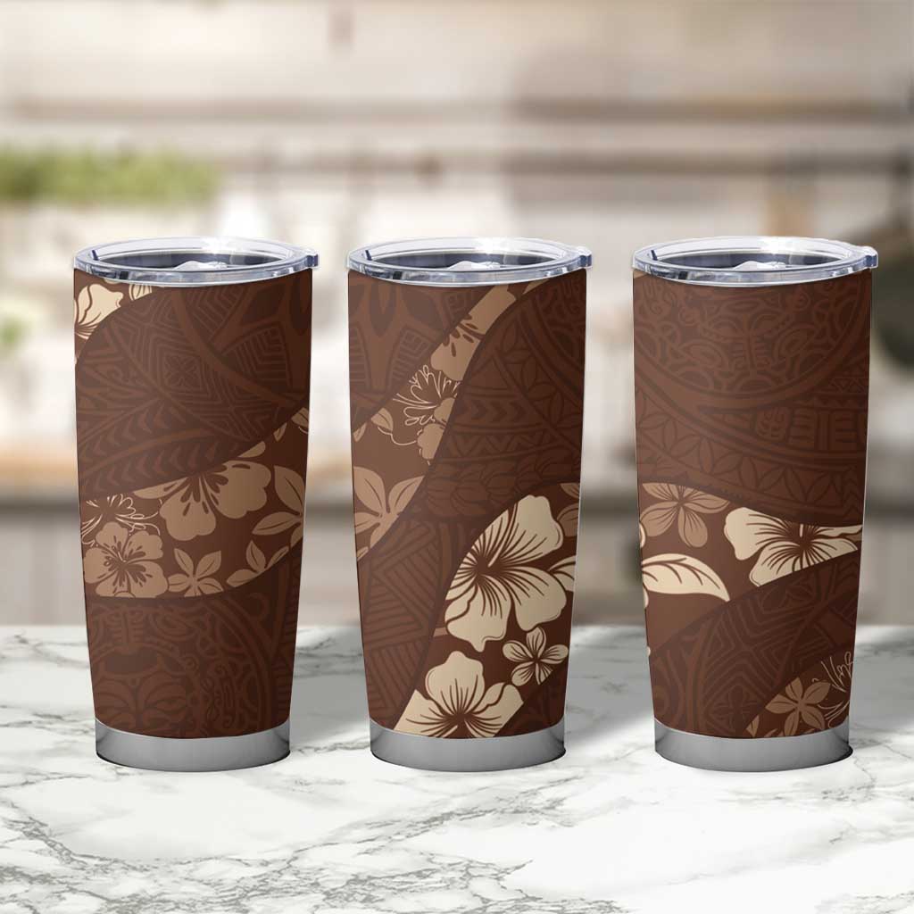 Aloha Hawaii Floral Tapa Tumbler Cup Patchwork Mocha - Polynesian Pride