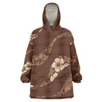Aloha Hawaii Floral Tapa Wearable Blanket Hoodie Patchwork Mocha - Polynesian Pride