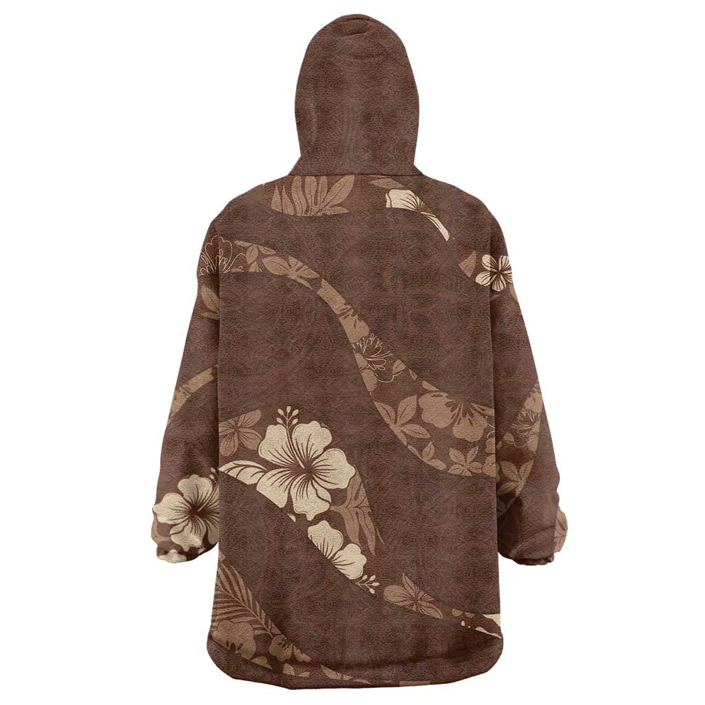 Aloha Hawaii Floral Tapa Wearable Blanket Hoodie Patchwork Mocha - Polynesian Pride