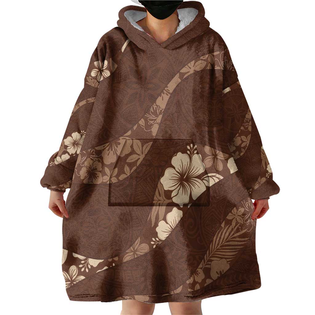 Aloha Hawaii Floral Tapa Wearable Blanket Hoodie Patchwork Mocha - Polynesian Pride
