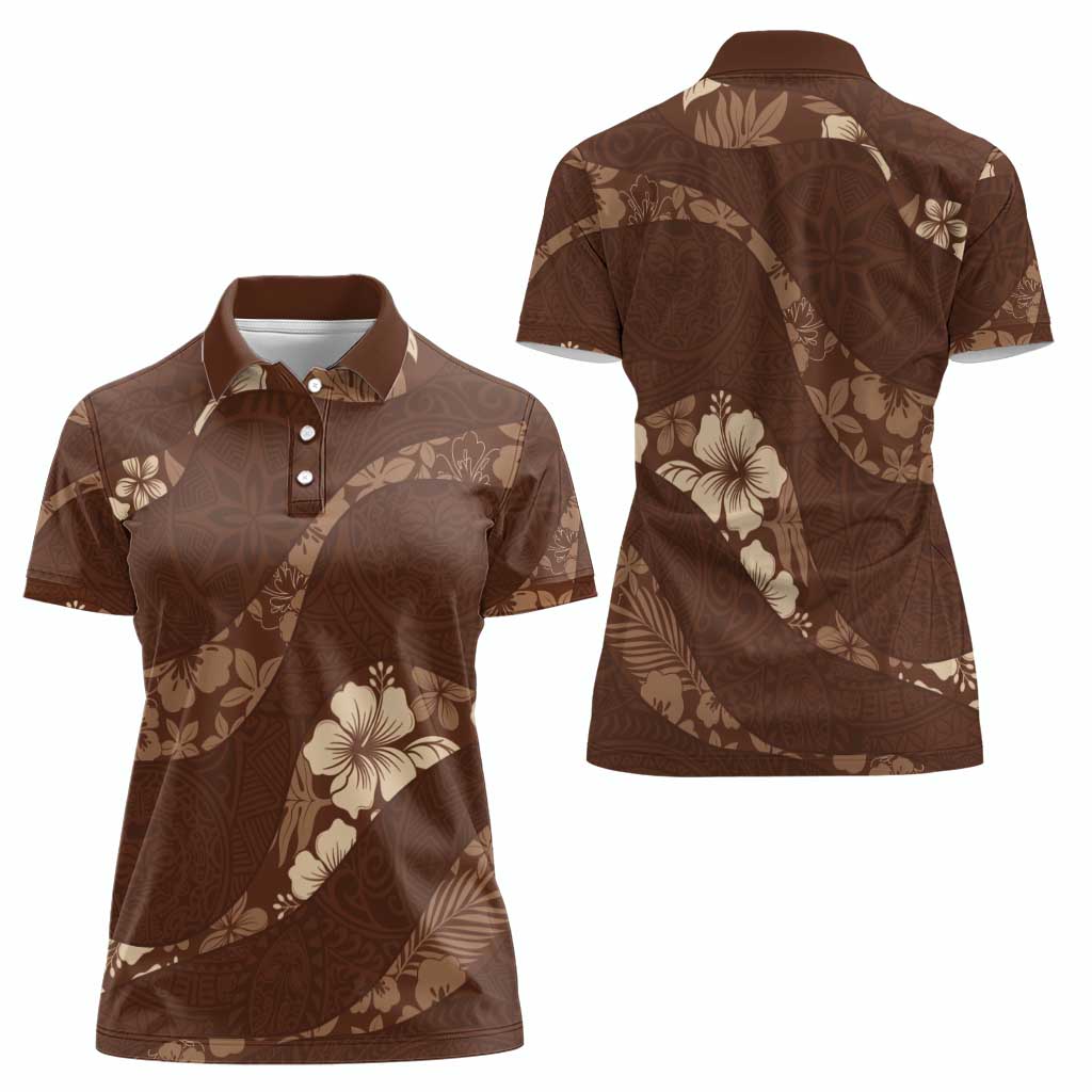 Aloha Hawaii Floral Tapa Women Polo Shirt Patchwork Mocha - Polynesian Pride