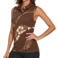 Aloha Hawaii Floral Tapa Women Sleeveless Polo Shirt Patchwork Mocha - Polynesian Pride