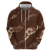 Aloha Hawaii Floral Tapa Zip Hoodie Patchwork Mocha - Polynesian Pride