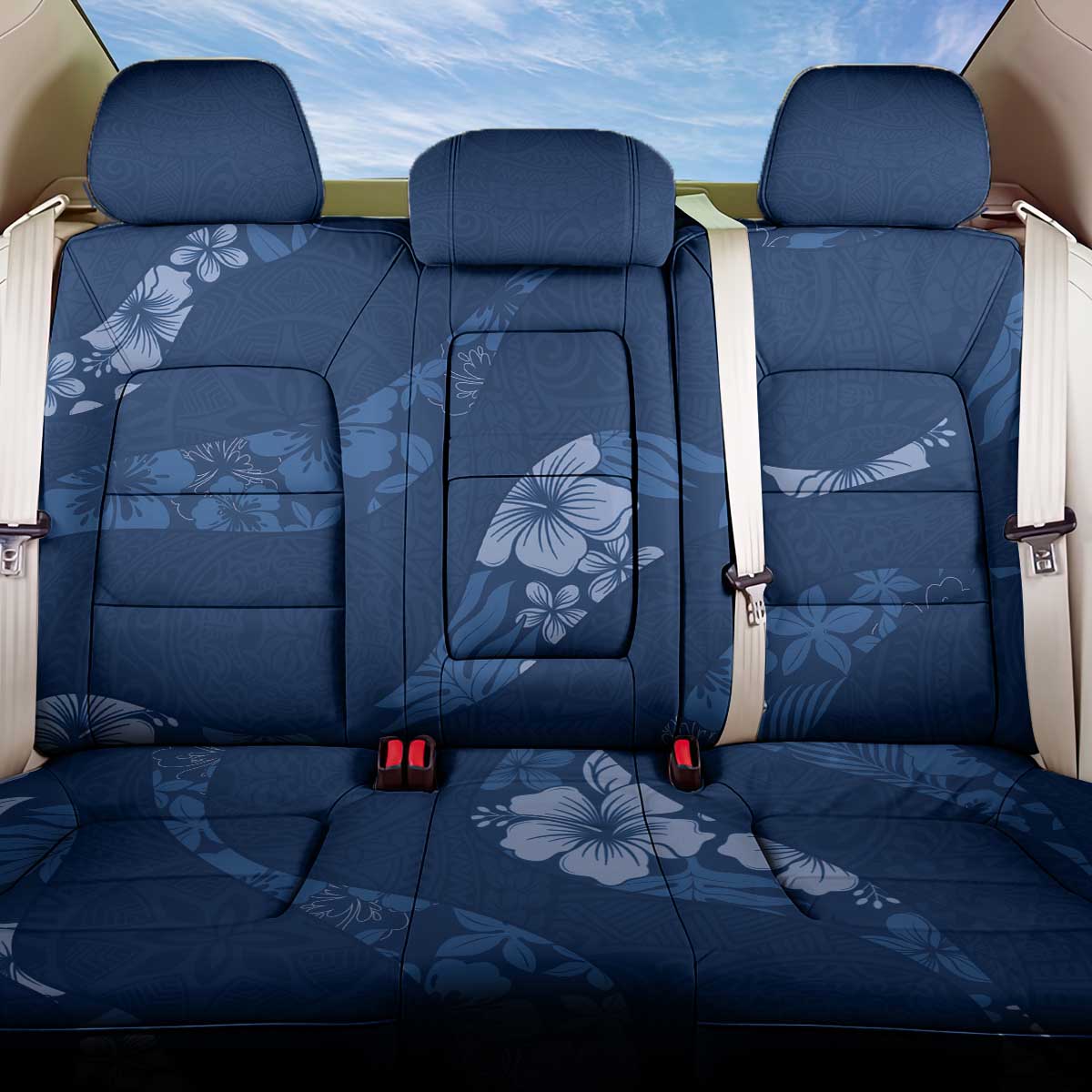 Aloha Hawaii Floral Tapa Back Car Seat Cover Patchwork Navy - Polynesian Pride
