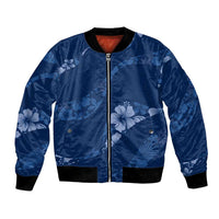 Aloha Hawaii Floral Tapa Bomber Jacket Patchwork Navy - Polynesian Pride