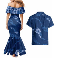 Aloha Hawaii Floral Tapa Couples Matching Mermaid Dress and Hawaiian Shirt Patchwork Navy - Polynesian Pride